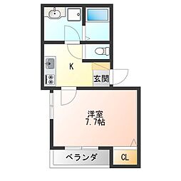 プレヴィール 1Kの間取図画像
