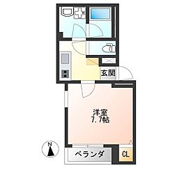 プレヴィール 1Kの間取図画像