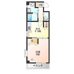 大通り秀栄マンション 1DKの間取図画像