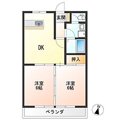 プラチナパレス宇都宮 2DKの間取図画像