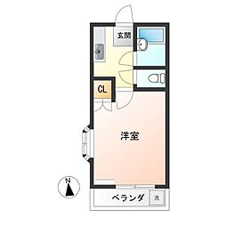 メゾングローバル鶴田 1Kの間取図画像