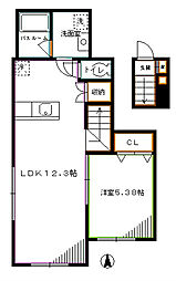 BHテラス中野 2階1LDKの間取り