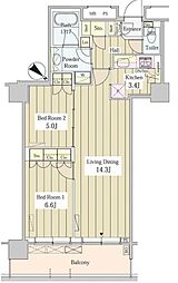 ユニゾンタワー東中野 2LDKの間取図画像