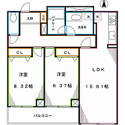 クリスタルコート 2LDKの間取図画像