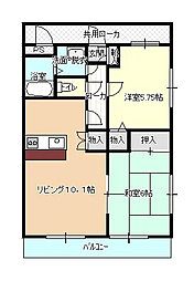 神倉ハイツ 2階2DKの間取り