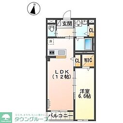 レヴメゾン神山六番館 1LDKの間取図画像