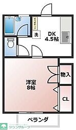西武池袋線 ひばりヶ丘駅 徒歩26分の賃貸アパート 1階1DKの間取り