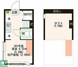 西武池袋線 富士見台駅 徒歩9分の賃貸アパート 2階ワンルームの間取り