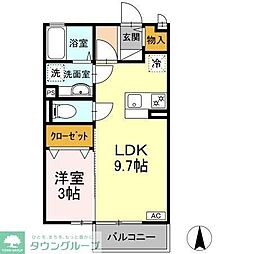 西武新宿線 花小金井駅 徒歩8分の賃貸アパート 2階1LDKの間取り