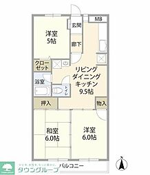 西武新宿線 武蔵関駅 徒歩17分の賃貸マンション 3階3LDKの間取り