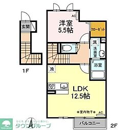 西武新宿線 田無駅 徒歩15分の賃貸アパート 2階1LDKの間取り