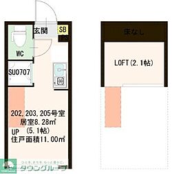 西武池袋線 桜台駅 徒歩8分の賃貸アパート 2階ワンルームの間取り