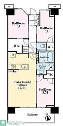 西武新宿線 武蔵関駅 徒歩17分の賃貸マンション 8階3LDKの間取り