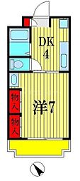 JR総武線 西船橋駅 徒歩7分の賃貸マンション 4階1DKの間取り