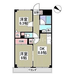 ドミール・コンフォール親水公園 2LDKの間取図画像