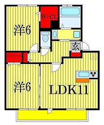 オアシスタナカA 2LDKの間取図画像