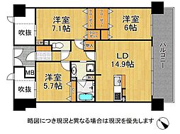 ライオンズマンション上野芝ガーデンシティ 3LDKの間取図画像