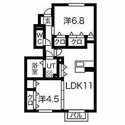 セジュール加佐B 2LDKの間取図画像