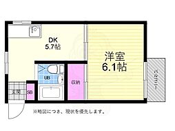 フレグランス品川 2階1DKの間取り