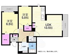 広島高速交通アストラムライン 牛田駅 徒歩9分の賃貸マンション 2階2LDKの間取り