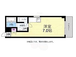 広島電鉄1系統 市役所前駅 徒歩9分の賃貸マンション 4階ワンルームの間取り