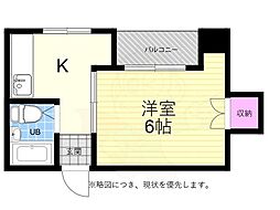 衣笠ビル 1Kの間取図画像