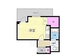 パインヒルズ東白島 7階ワンルームの間取り