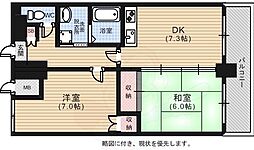 広島電鉄1系統 中電前駅 徒歩8分の賃貸マンション 4階2DKの間取り