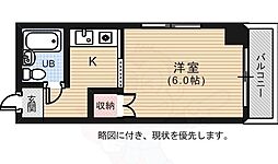 カーサ河原町 2階1Kの間取り