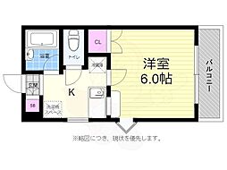 ロアール上天満 6階1Kの間取り