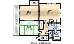 梅野マンション 2階2LDKの間取り