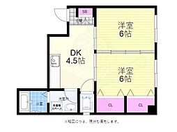 エオス竹屋町ビル 6階2DKの間取り