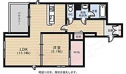 アヴェニール・ラディウ平和大通 3階1LDKの間取り