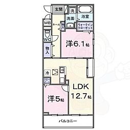 コレッソ・m 1階2LDKの間取り