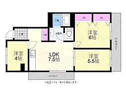 安本第2ビル 3LDKの間取図画像