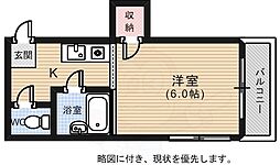 ウエストテイル南観音 1Kの間取図画像