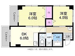 日焼ビル 2DKの間取図画像