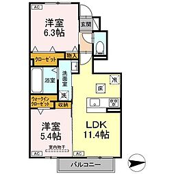 クランベリーKAMO 2LDKの間取図画像