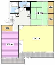 長鶴コーポ 2LDKの間取図画像
