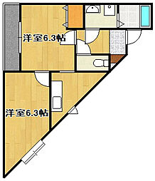 野中第6マンション 2Kの間取図画像