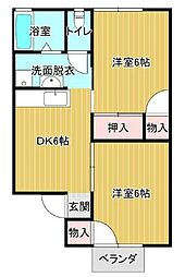 セジュール池田 2DKの間取図画像