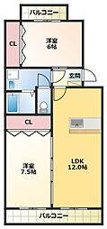 Grunenwald 2LDKの間取図画像