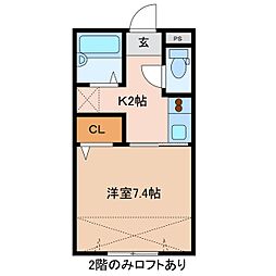 JR大糸線 一日市場駅 徒歩5分の賃貸アパート 2階1Kの間取り