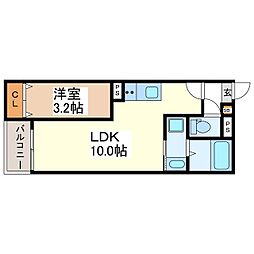 長野県松本市横田4丁目の賃貸アパート 1階1LDKの間取り