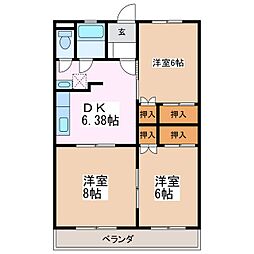スカイコーポ高宮 3DKの間取図画像