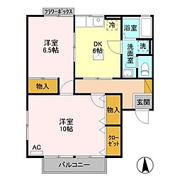 クレストファイブD 2DKの間取図画像
