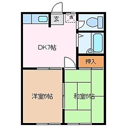 タカギハイツ豊丘A 2DKの間取図画像