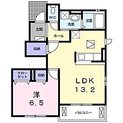 カーサ・アルバB 1LDKの間取図画像