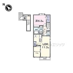 JR東海道・山陽本線 守山駅 3.9kmの賃貸アパート 2階1LDKの間取り
