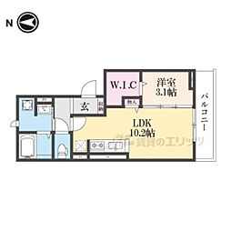ビオット彦根Ａ棟 3階1LDKの間取り